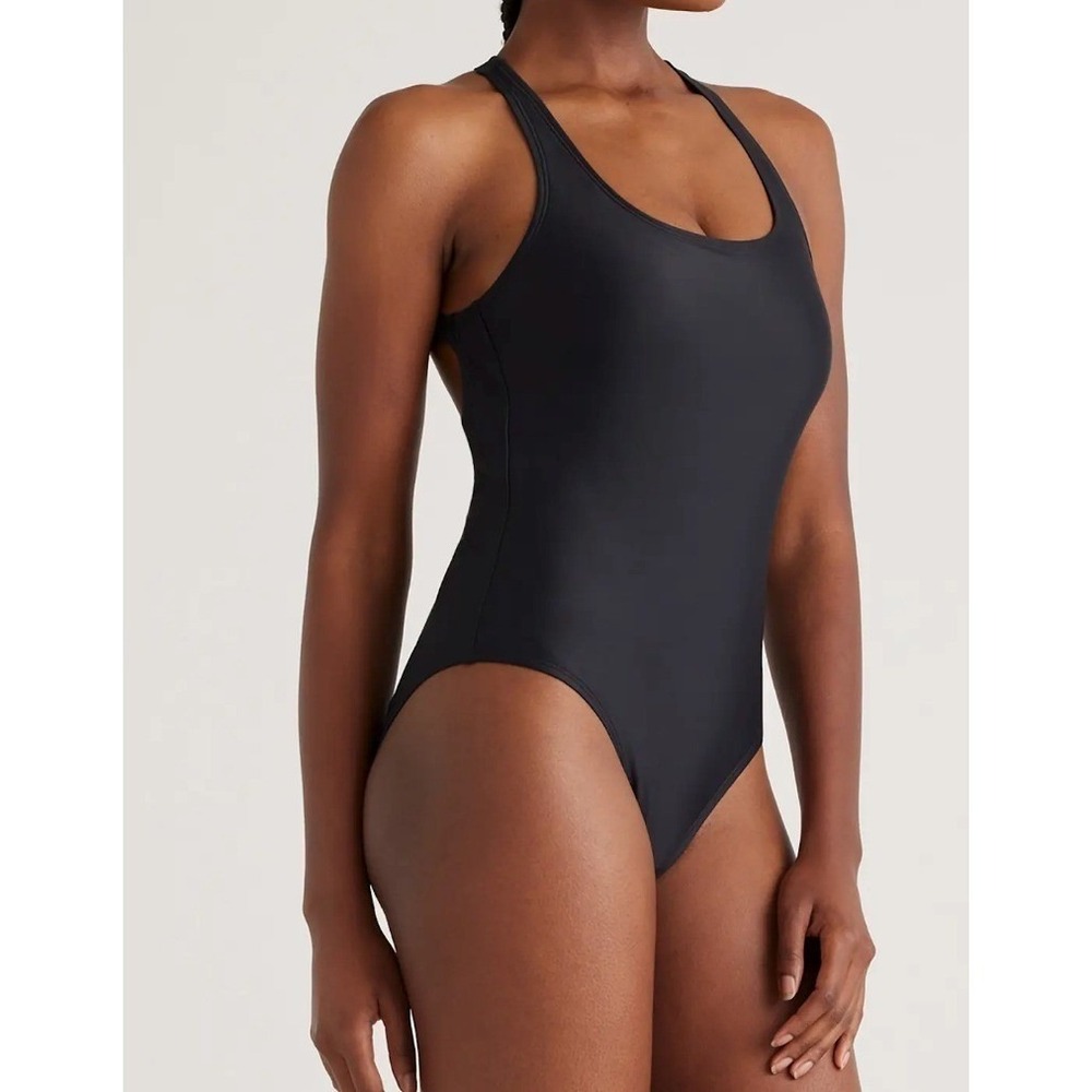 quince italian cross-back one-piece swimsuit in black, women size x-small xs